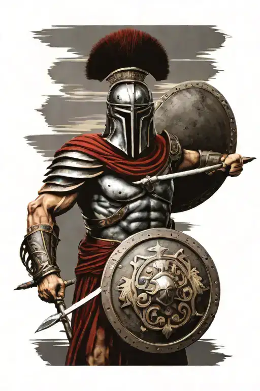 A Greek Spartan With A Spear And A Shield Staring Into The Distance Thoughtfully