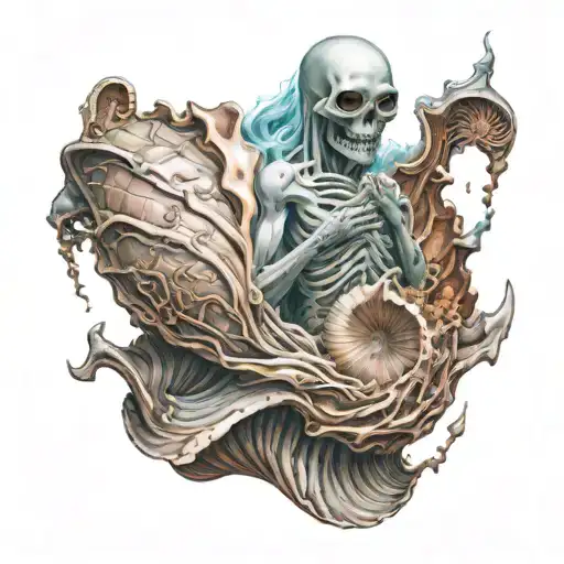 Pale Ghost Coming Out Of Sea Shell Cyberpunk