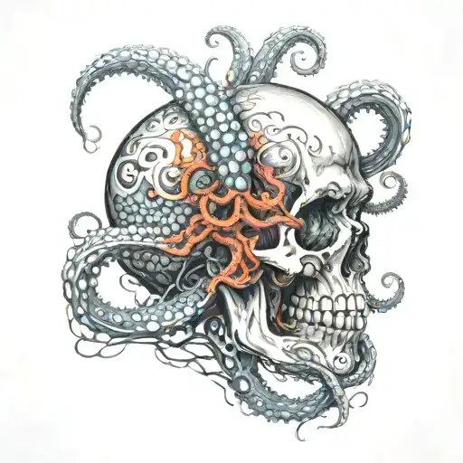 Tentacles Of Octopus Emerging From A Skull