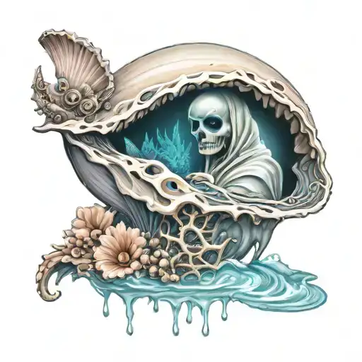 Pale Ghost Coming Out Of Sea Shell Cyberpunk