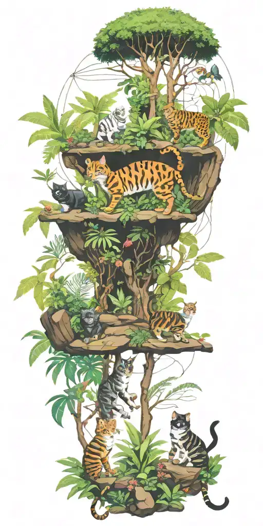 Cats Playing In The Rainforest