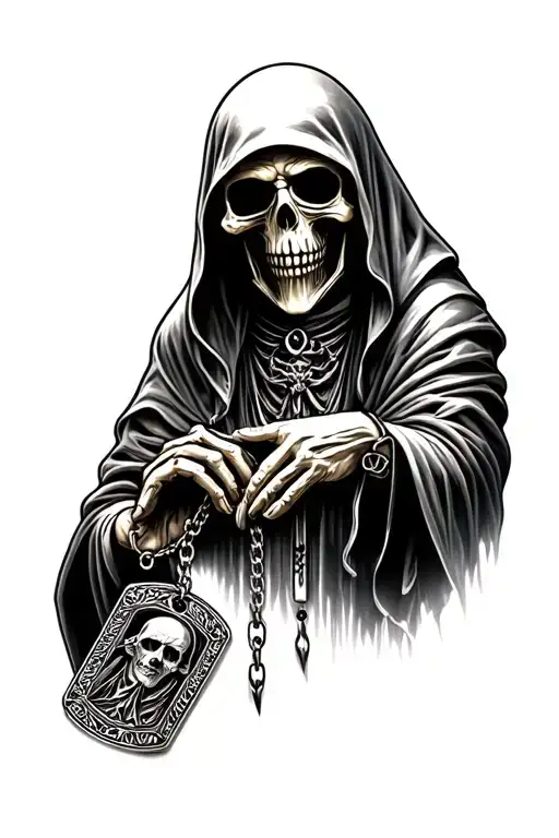 Grim Reaper Hands Holding Necklace Dogtag Intertwined