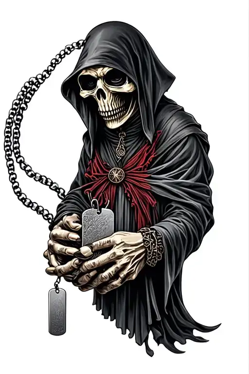 Grim Reaper Hands Holding Dogtag Necklace