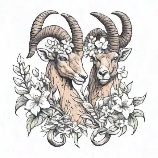 2X Ibex Heads With A Ring Of Snowdrops And Carnations