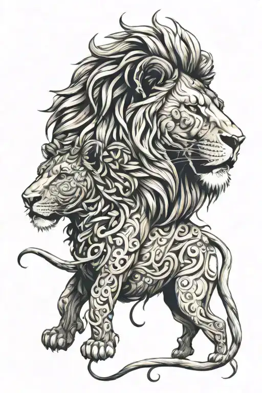 Lion And Dara Knot Intertwined Along Spine