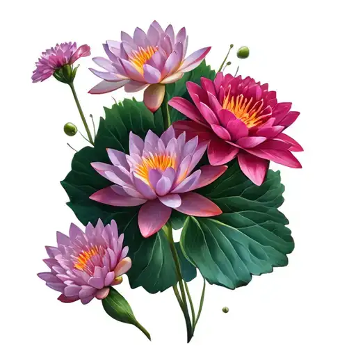 Water Lily Honeysuckle Carnation Geranium Flowers Surrounding