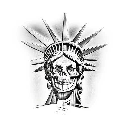 Statute Of Liberty With Half Face Of A Skeleton