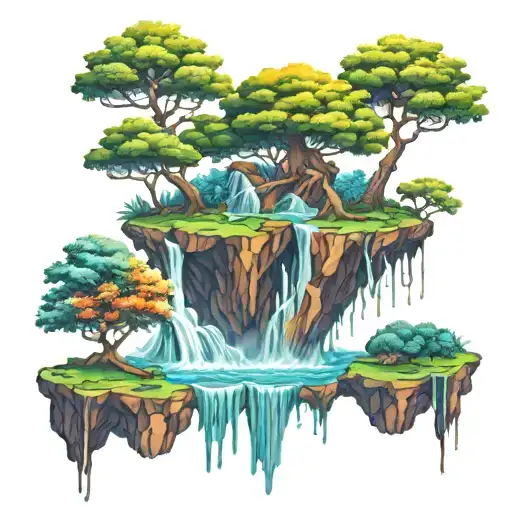 Tree Nature Waterfall Floating Island