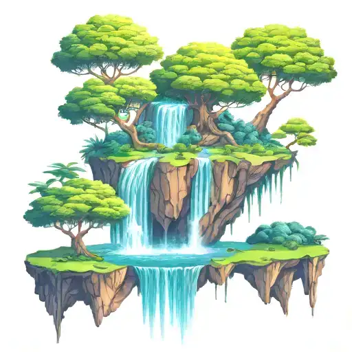 Tree Nature Waterfall Floating Island