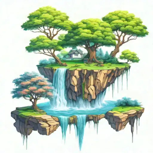 Tree Nature Waterfall Floating Island