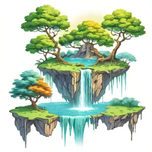 Tree Nature Waterfall Floating Island