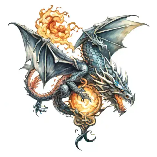 A Dragon Breathing Fire And Medieval Knights