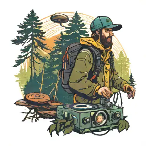 A Hiker Trekking Through A Forest With A Dj Turntable As A Compass