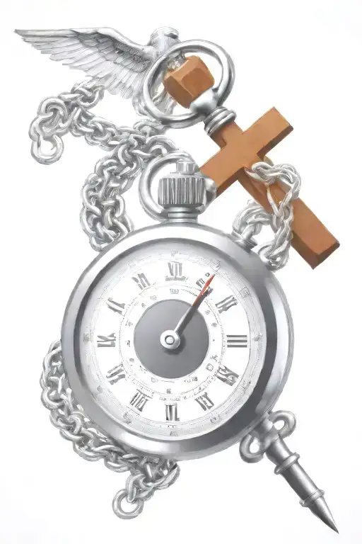 Christian Cross And A Stopwatch In Barber Wire