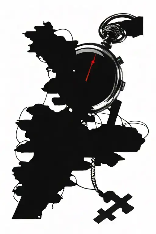 Christian Cross And A Stopwatch In Barber Wire