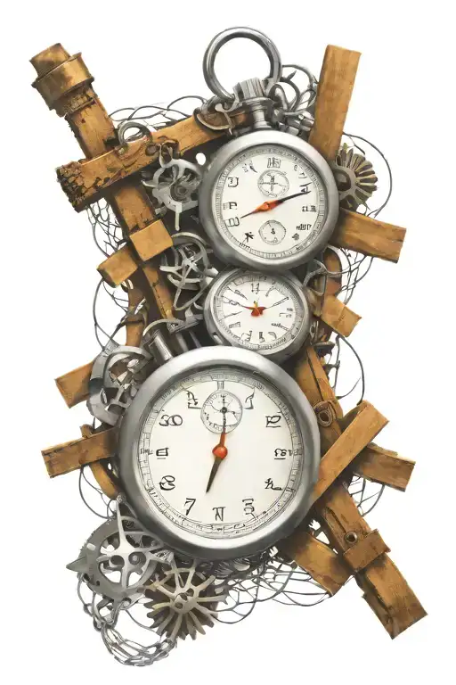 Christian Cross And A Stopwatch In Wire