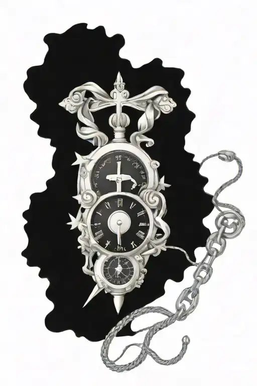 Christian Cross And A Stopwatch In Wire