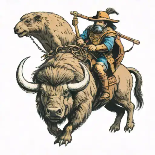 Capybara Warrior Riding A Bison To Battle
