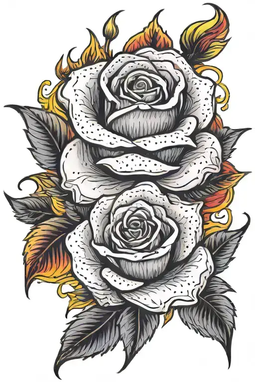 Multi Colored Flames Surrounding Rose Stems Intertwined