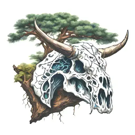 Bull Skull Under Pine Tree