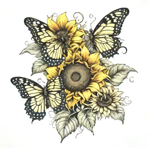 Sunflower And Butterfly