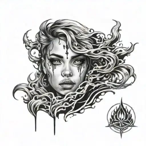 Black And Whit Girl With Flaming Tears
