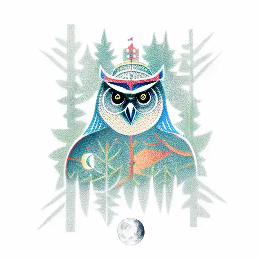 A Knight In A Forest With Moon Shining With An Owl Watching Over Him
