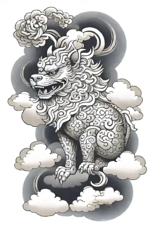 Chinese Foo Dog Sitting In A Cloud Background