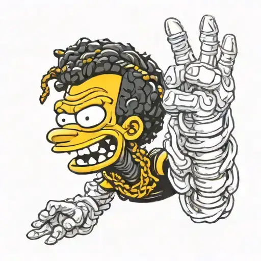 Black Bart Simpson With Pop Smoke Braids Sticking Up The Middle Finger