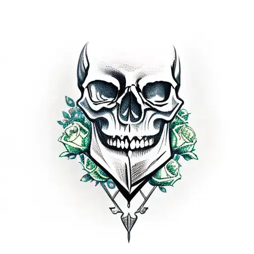 Skull With Roses And Knifes