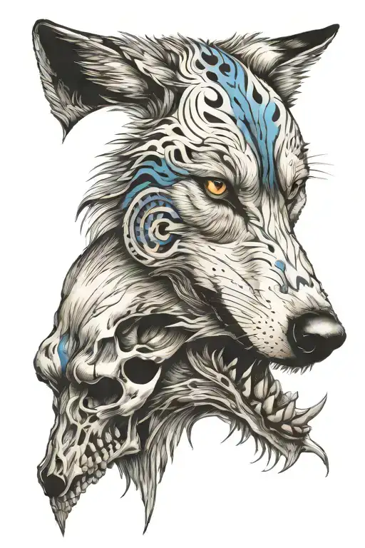 Wolf With Half Skull