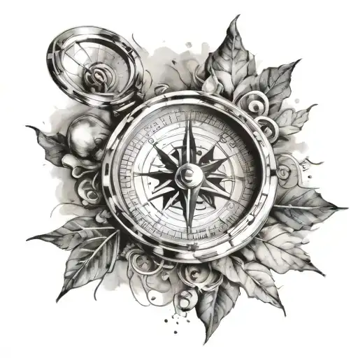 Black And White Compass On Watercolour Background