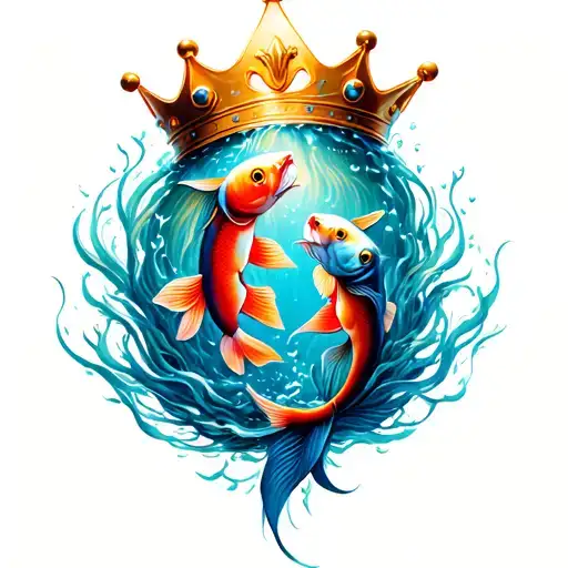 Leo And Pisces Fish Swimming With A Crown
