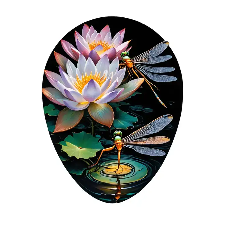 Lotus Flower And Dragonfly