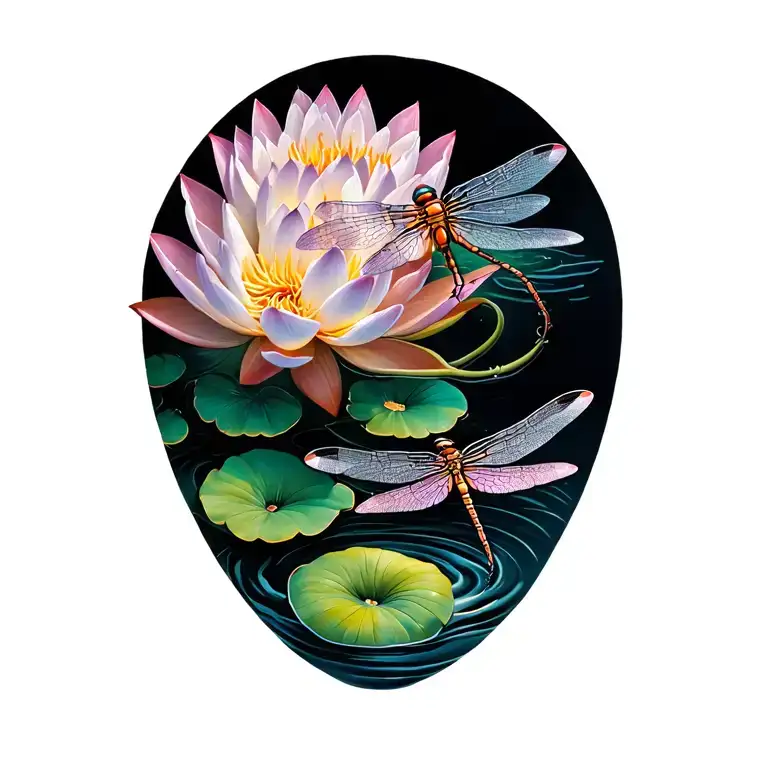 Lotus Flower And Dragonfly