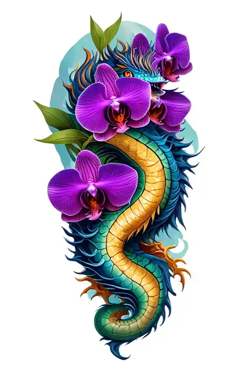 Purple Dragon And Orchid Thigh