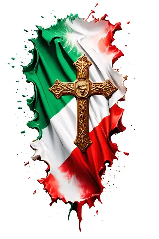 Italian Flag With A Cross
