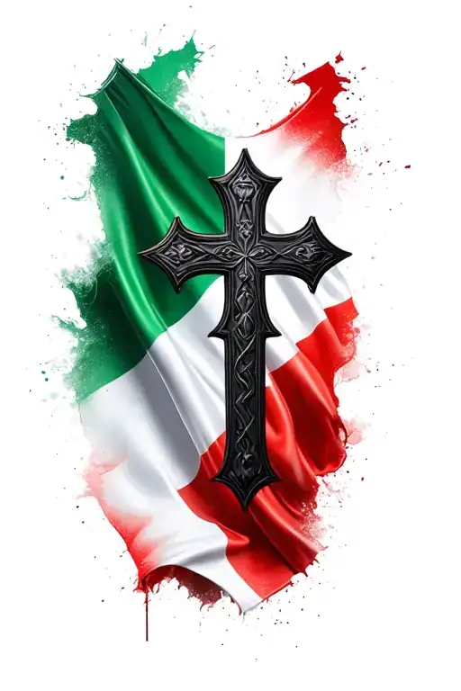Italian Flag With A Black Cross