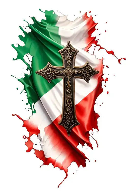 Italian Flag With A Black Cross