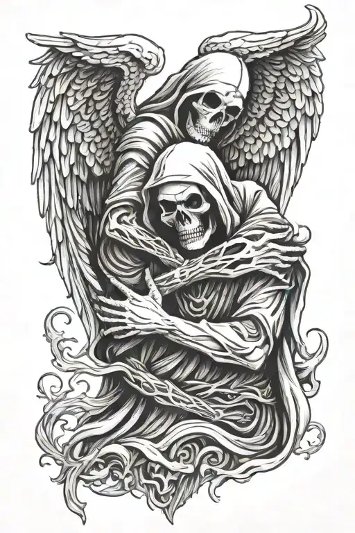 Grim Reaper Hugging An Angel Love
