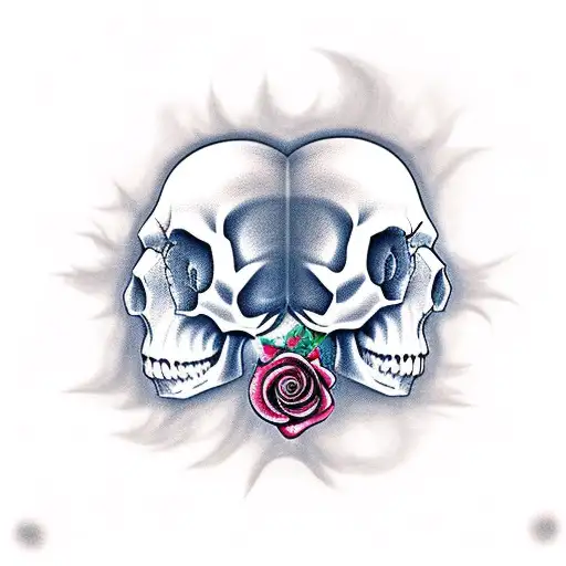 Skull With Hearts Roses And Clouds