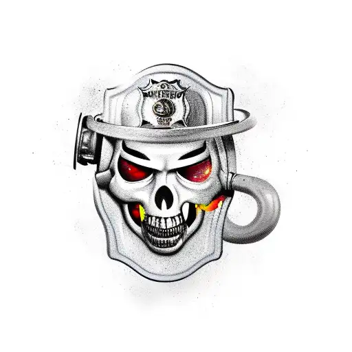 Face Split In Half With Firefighter Mask And Half With A Sad Burning Skull