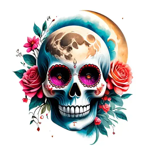 Sugar Skull And Moon Shining