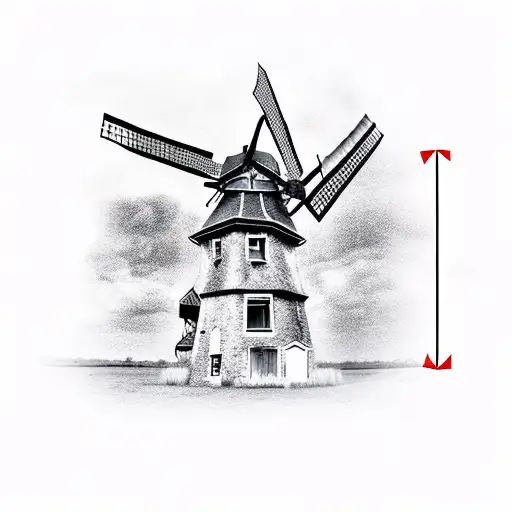 Old Derelict Dutch Windmill With Dragon Sitting On It