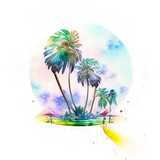 Palm Tree Mural With Watercolor And Surrealism