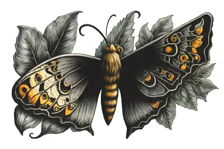 Moth Resting And Leaves Intertwined