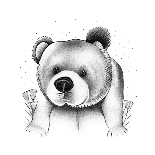 Big Bear Getting Pet By A Little Girl