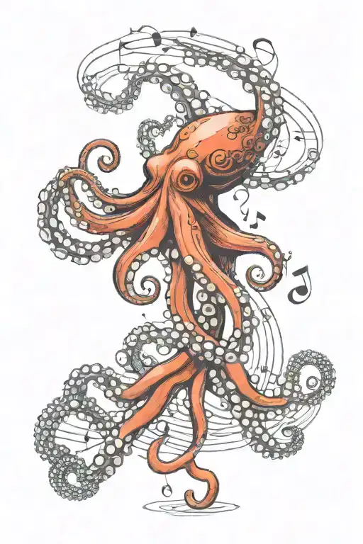 Octopus W Floating Music Note Intertwined