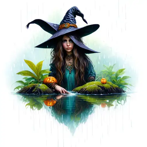 Witch In Rain Forest With Creek