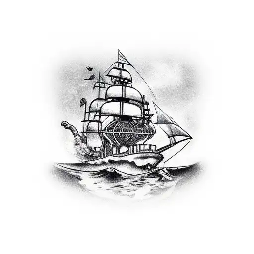 Pirate Ship With Ankor On Elbow